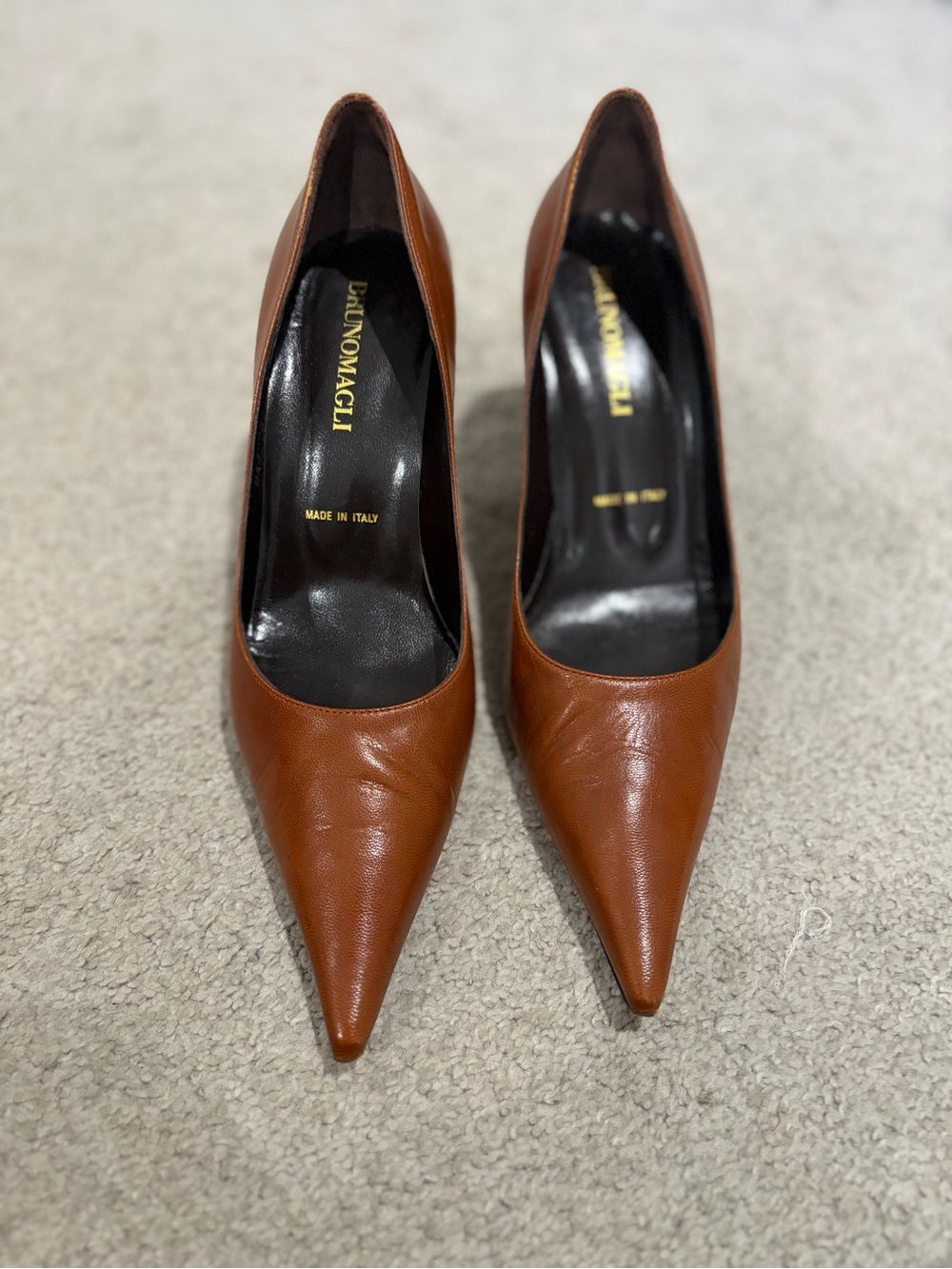 Bruno Magli Leather Pointed-Toe Pumps, Women’s Brown Cognac Heels in Size 37/7US